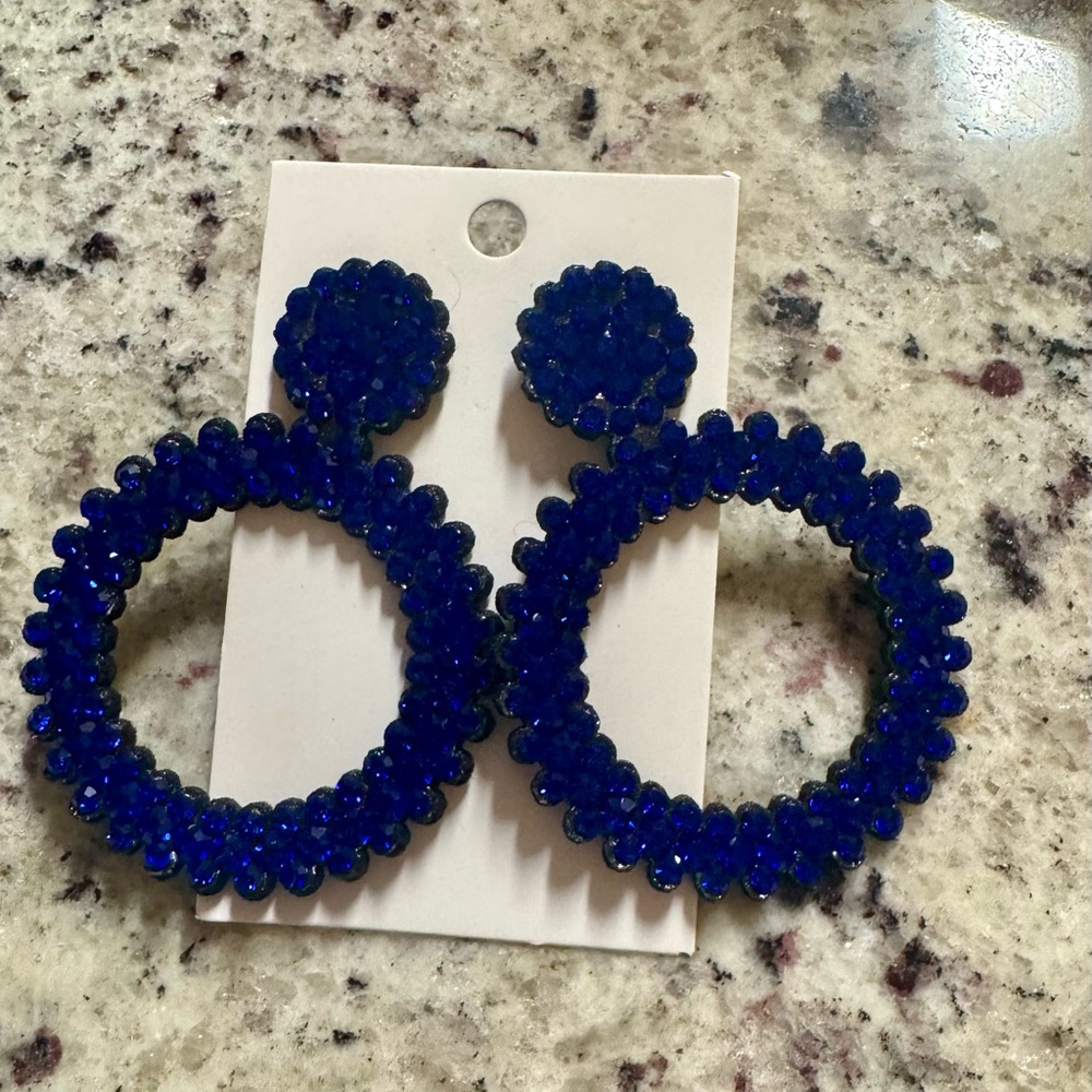 Statement Royal Blue Beaded Hoop Earrings - Women Jewelry